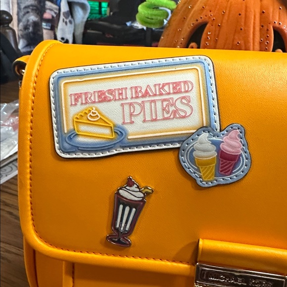 NWT Michael Kors Vibrant Pop Orange medium Crossbody with Retro Patches - Picture 3 of 12